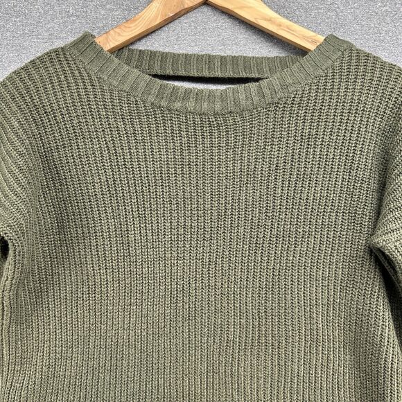 Vtg COTTON-ON Sweater Women's XS Green Knit Large Open Back Cut Out Long Sleeve - Picture 3 of 9